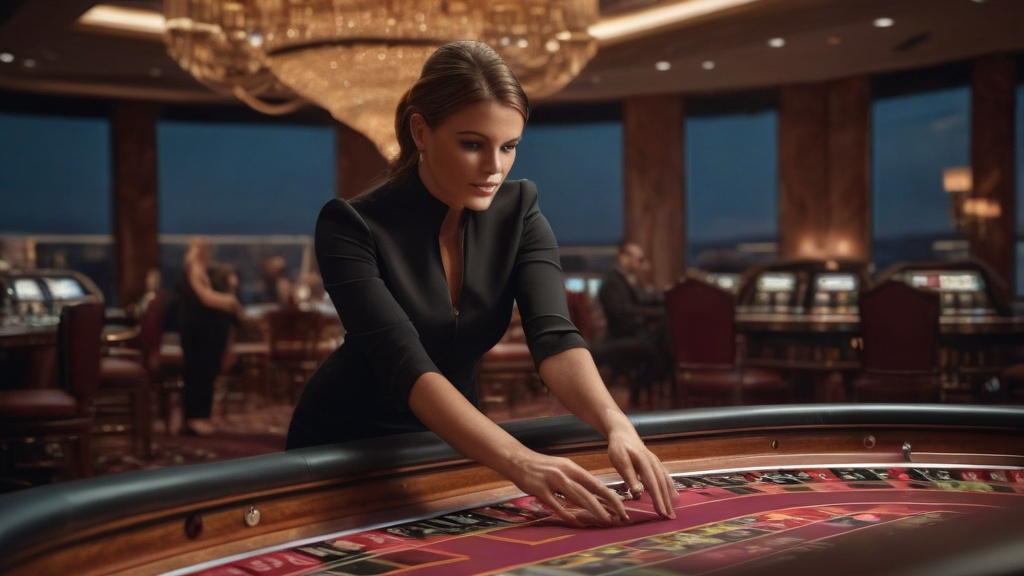 Salle de jeu live moderne, croupière à la roulette française